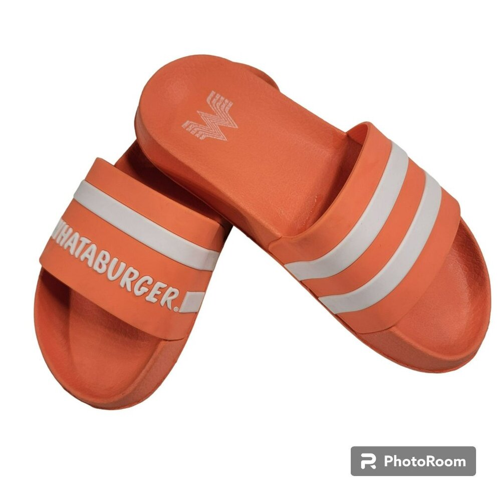 Whataburger Slide Sandles, Unisex (37) Women 7/7.5 Men 5/5.5 Orange Rubber, EUC